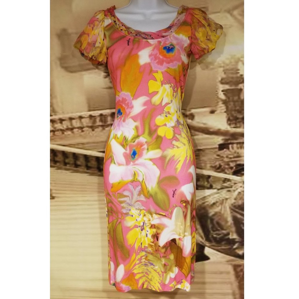 SASSOFONO summer flower multicolor dress knee sz S